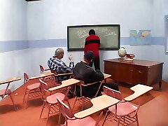 Hot tits dark-hued chick in classroom sucking and fucking teacher's black dong