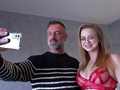 Redhead glasses wearing Joy in super hot mmf threesome action Redhead glasses wearing Joy in super hot mmf threesome action