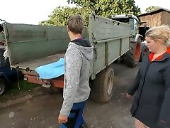 Village plump blonde is fucked by young farmer and fed with his man chowder