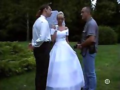 The bride in stockings outdoor