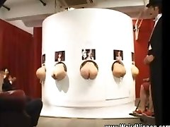 Chinese butts ramming out of gloryholes