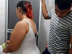 I interrupt while she washes the bathroom to touch her delicious cunny