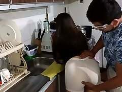 Hindo Latina Stepsister Fucks with her Cousin in the Kitchen Cum in Mouth and Munches Cum