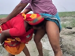 indian woman dressed in traditional outfit gets fucked in her mouth and twat outdoor