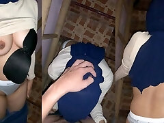 Blowjob and Doggy Plow With Hijab Desi Coworker Mistress On Factory Stairs
