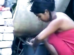 wow... outstanding desi village chick bathing outside