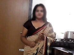 Indian Stepmother Disha Kitchen Striptease & Fucked by Stepson