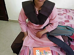 Hot Indian Desi student was fucking with teacher in coching guest room on dogy style and clear loud speak talk in Hindi