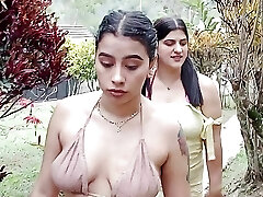Horny lesbians with big ass take advantage of home alone to lick their coochies in the pool - Pornography in Spanish