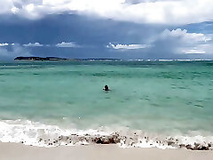 Wifey sharing on naturist beach while hubby records, teen slut gets fucked by a random guy on a nudist beach