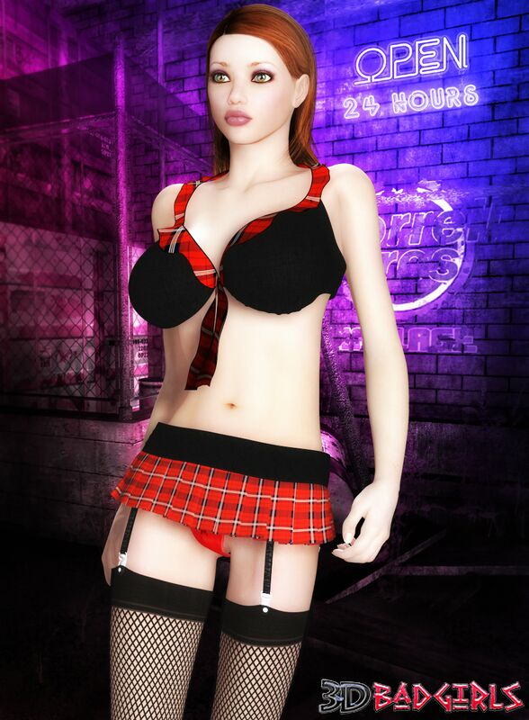 588px x 800px - Red haired 3D emo schoolgirl Kimmy showing her red bikini upskirt