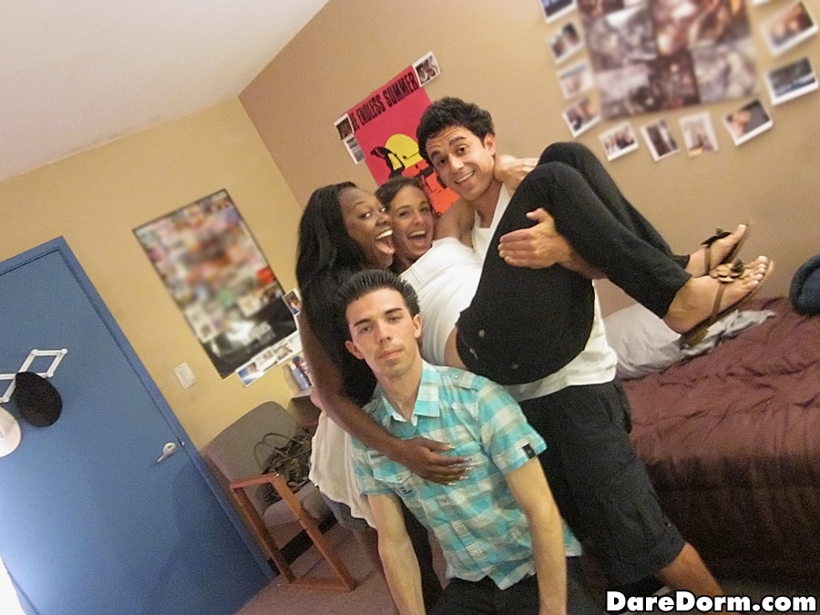 Black Dorm Room Sex - 2 hot naked college teens jerk off a guy then suck and get fucked in these  hot real party dorm room sex pics
