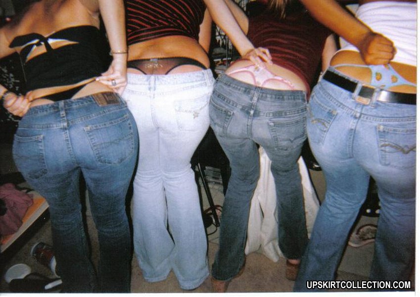 Teen girls in tight jeans fool around and show panties
