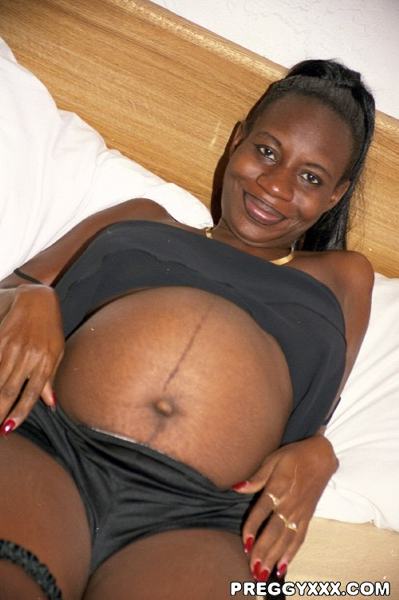 Nine months pregnant black bitch naked