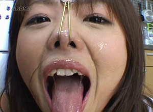 Bizarre Japanese Nose Hook Bukkake with Natuki Andou