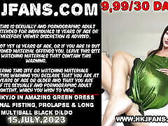 Hotkinkyjo in amazing green dress self garil jim fisting, prolapse & long multiball black dildo