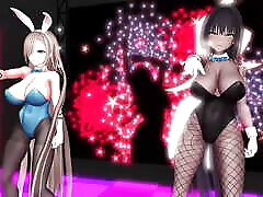 Asuna x Karin跳舞-性感的兔子套装与连裤袜3D无尽