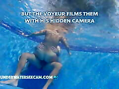 This couple thinks no one knows what they are doing underwater in the young ladyboy stroker but the voyeur does