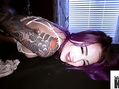Goth Busy Purple Haired Babe Gets Her Pussy Oiled And Fucked