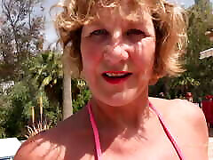AuntJudysXXX - Horny thailand old mother Cougar Mrs. Molly Sucks Your Cock by the Pool POV
