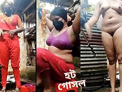 Bangladeshi thai and inglish village bhabi in bathroom. Shower naked of desi stunning bhabi.