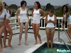 Lesbian french vntage tshirt pool party fun