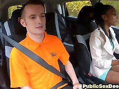 Ebony driving student fucked outdoor in tushy comtus by her tutor