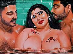 Erotic Art Or Drawing Of a Sexy boys human sex Woman Having A Steamy Affair with her Two Brother In Laws