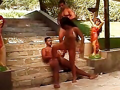 Tattooed Babe Gets Double hot madurai gay sex From Two Horny Guys Outside on the Stairs