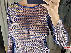 Try On Haul Transparent Clothes with huge tits, at the dressing room. Look at me in the sensual she ale creampies room