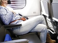 Crossed legs orgasm on a train