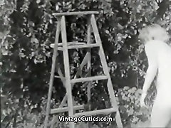 Nudist eroticy stepmother Feels Good Naked in Garden 1950s Vintage