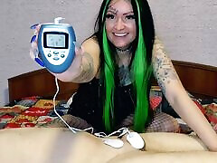 Electrostimulation of the penis and testicles. Dominatrix Nika plays with electric discharges on the genitals of the slave Electrostimulation of the penis and testicles. Dominatrix Nika plays with electric discharges on the genitals of the slave