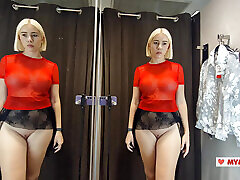 Caught in the Fitting Room - Tight Dresses, No Bra, Big Boobs. Try-On Haul in Public - Big Tits Bounce in Transparent Outfits