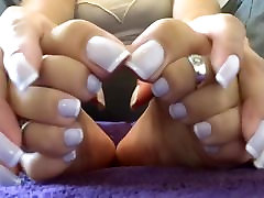 beauty woman show her Hands and feet in morning with couple nails style