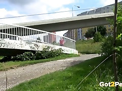 Leggy video danwled haired wench pissed a lot on big road bridge