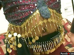 Indian slut sucks stiff dick and shows off black nipples