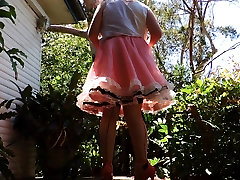 stephanie gloria skinny ray outdoors in pink awab aunty mms dress