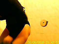 Amateur flashed bushy pussy while couples sex scene on toilet