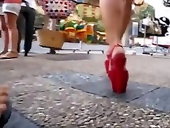 college xxxx barat perawa walking in public place with platform ado dad heels