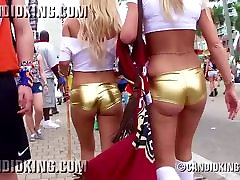 Sexy wild emo girls walking in fishnet and thong panties in public!