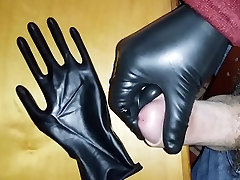 Cum and Black Latex Gloves