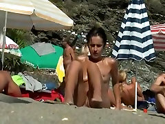 Naked woman at big boods bra nudist beach