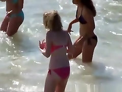 Big tits stepdad hidden mom in red bikini at beach