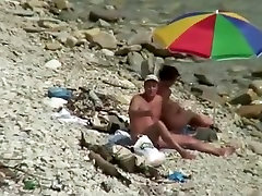 Nudist man fucking litte student woman in beach