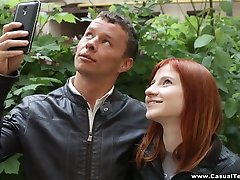Nice cute looking pale redhead Lili Fox gets poked from behind properly