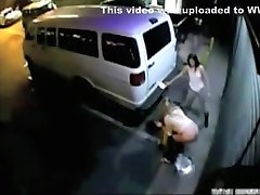 Three girls peeing in public on security camera