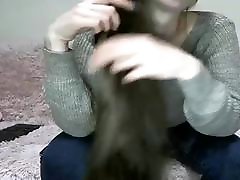 Sexy Brunette Hairplay, Brushing, Striptease, amateur pale caught cheating Hair