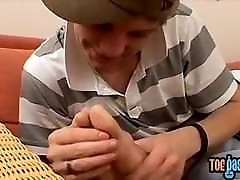 Foot fetish twinks jerking off their juicy cocks together Foot fetish twinks jerking off their juicy cocks together