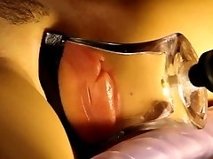 pumped squirts tube bbc lips in a tight, flat glass tube